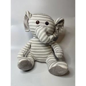 Elephant Knit Plush 13” Goffa Stuffed Animal Gray White Stripe Embroidered Eyes